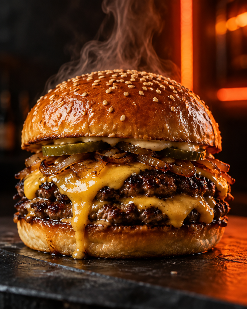 Charred smash burger hot off the grill